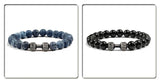 Pulsera de piedra volcánica natural para hombre, cuentas de lava negra mate y blanca, pulseras con abalorios con mancuernas, joyería de fitness con barra para mujer