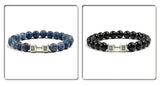 Pulsera de piedra volcánica natural para hombre, cuentas de lava negra mate y blanca, pulseras con abalorios con mancuernas, joyería de fitness con barra para mujer
