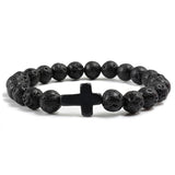 Natural Stone Cross Beaded Bracelet – Unisex Handmade Lava Rock Prayer Jewelry