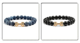 Pulsera de piedra volcánica natural para hombre, cuentas de lava negra mate y blanca, pulseras con abalorios con mancuernas, joyería de fitness con barra para mujer