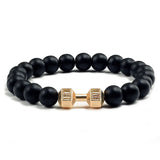 Pulsera de piedra volcánica natural para hombre, cuentas de lava negra mate y blanca, pulseras con abalorios con mancuernas, joyería de fitness con barra para mujer