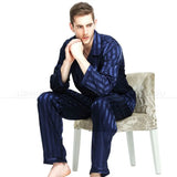 Men’s Striped Silk Pajama Set – Luxurious Lycra Sleepwear with Button-Up Design