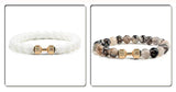 Pulsera de piedra volcánica natural para hombre, cuentas de lava negra mate y blanca, pulseras con abalorios con mancuernas, joyería de fitness con barra para mujer