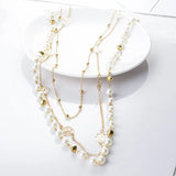 Double Layer Simulated Pearl Necklace – Gold/Silver Statement Collar Necklace for Women