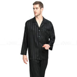 Men’s Striped Silk Pajama Set – Luxurious Lycra Sleepwear with Button-Up Design