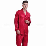 Men’s Striped Silk Pajama Set – Luxurious Lycra Sleepwear with Button-Up Design