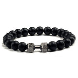Pulsera de piedra volcánica natural para hombre, cuentas de lava negra mate y blanca, pulseras con abalorios con mancuernas, joyería de fitness con barra para mujer