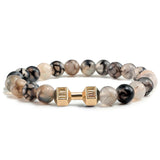 Pulsera de piedra volcánica natural para hombre, cuentas de lava negra mate y blanca, pulseras con abalorios con mancuernas, joyería de fitness con barra para mujer