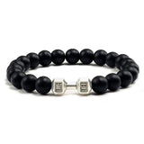 Pulsera de piedra volcánica natural para hombre, cuentas de lava negra mate y blanca, pulseras con abalorios con mancuernas, joyería de fitness con barra para mujer