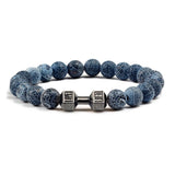 Pulsera de piedra volcánica natural para hombre, cuentas de lava negra mate y blanca, pulseras con abalorios con mancuernas, joyería de fitness con barra para mujer