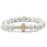Natural Stone Cross Beaded Bracelet – Unisex Handmade Lava Rock Prayer Jewelry