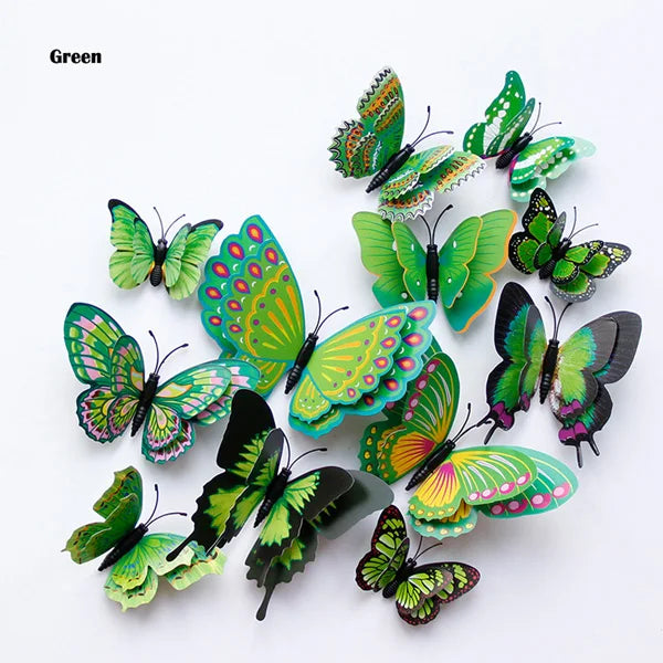 3D butterfly wall stickers – green set