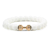Pulsera de piedra volcánica natural para hombre, cuentas de lava negra mate y blanca, pulseras con abalorios con mancuernas, joyería de fitness con barra para mujer
