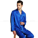 Men’s Striped Silk Pajama Set – Luxurious Lycra Sleepwear with Button-Up Design