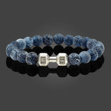 Pulsera de piedra volcánica natural para hombre, cuentas de lava negra mate y blanca, pulseras con abalorios con mancuernas, joyería de fitness con barra para mujer
