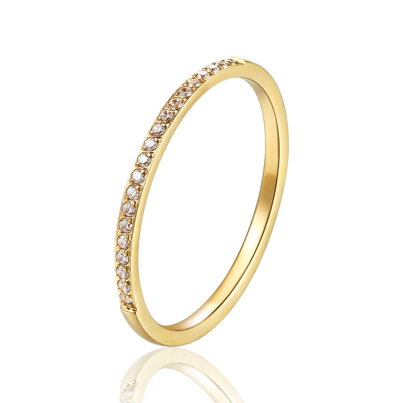 Anillo de bodas de circonita de 1,5 mm de ancho para mujer: banda de titanio y acero inoxidable de primera calidad, chapado en oro de 18 quilates, regalo de joyería de compromiso