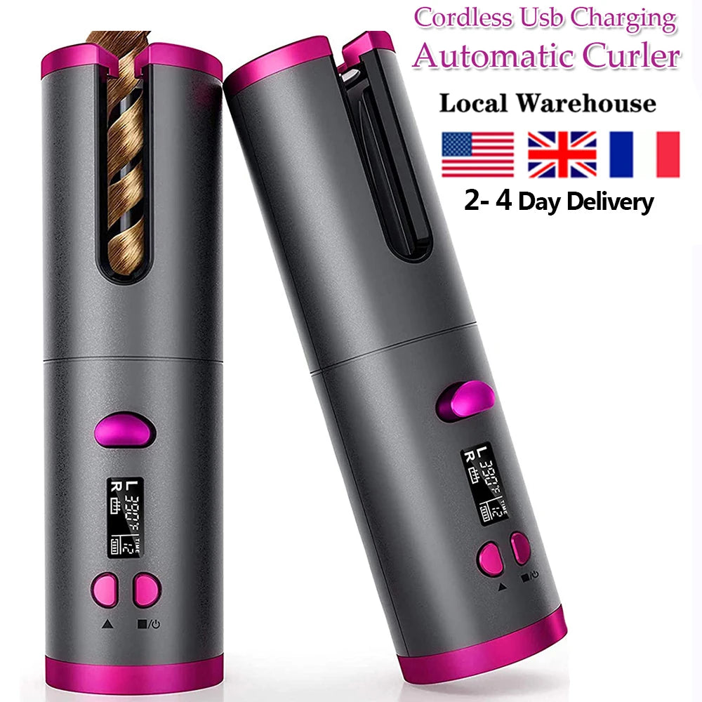 Cordless Automatic Hair Curler with LCD Display & Adjustable Temperature
