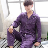 Men’s Solid Color Full Sleeve Pajama Set with Elastic Waist – Comfortable Loungewear for All Seasons