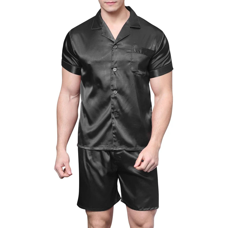 Men’s Silk Satin Pajama Set – Comfortable and Stylish Sleepwear with Elastic Waist
