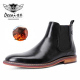 Men’s Genuine Leather Chelsea Boots – Waterproof Winter Ankle Boots with Pigskin Lining