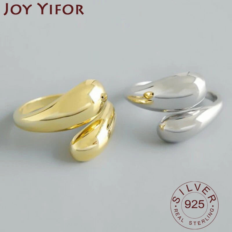 Anillo minimalista de gota de agua en plata de ley 925: joyería elegante para mujeres y parejas