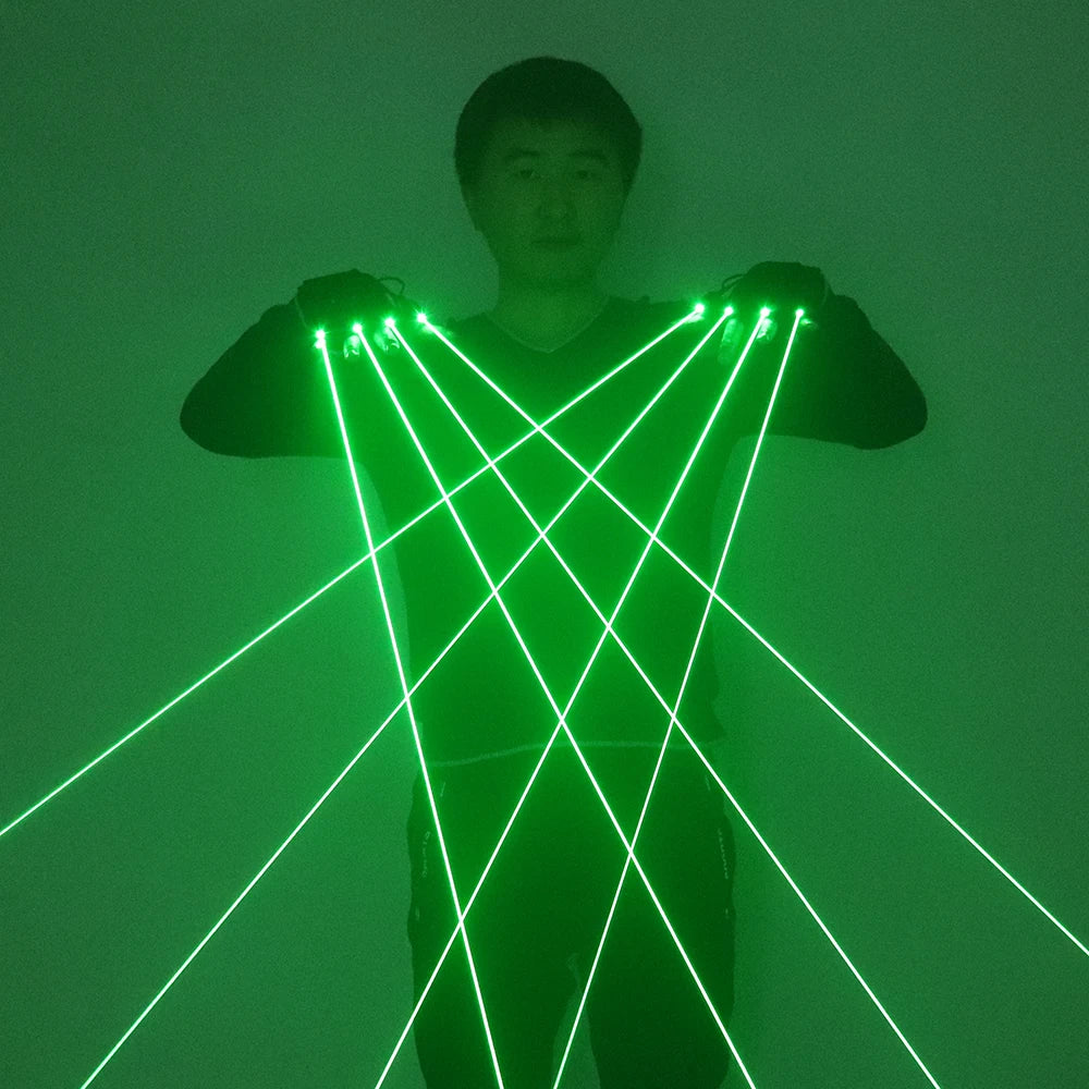 Guantes con láser verde: espectáculo de luces LED con dedos para DJ, artistas y eventos en discotecas