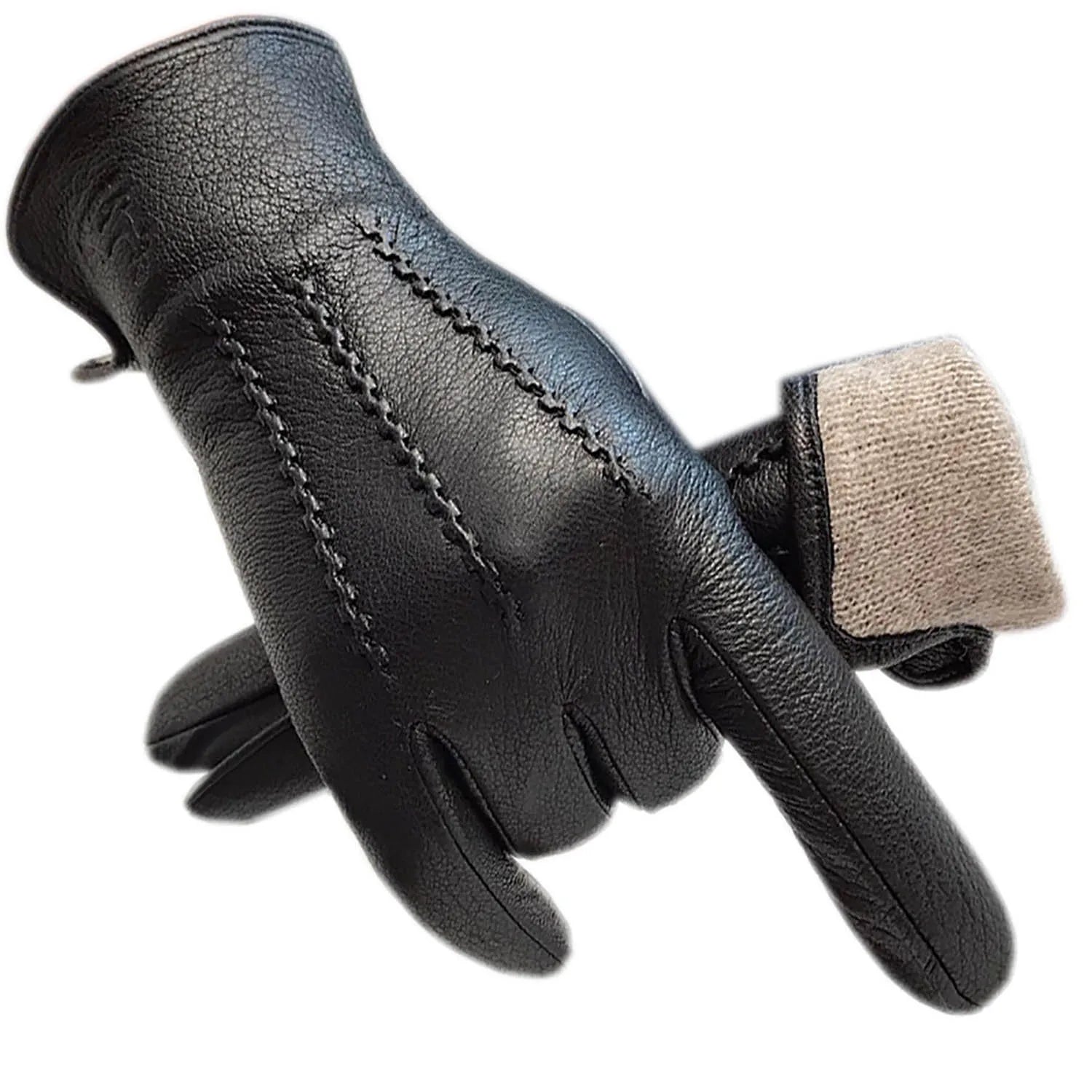 Men’s Genuine Deerskin Gloves – Wool-Lined, Touchscreen, Winter Warmth for Driving & Riding