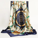 Luxury 90x90cm Silk Satin Square Scarf – Elegant Print Shawl & Headband