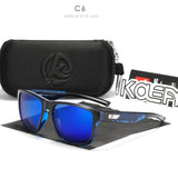 Gafas de sol polarizadas cuadradas KDEAM Hot para hombre: diseño de grafiti de cristal, lentes Polaroid UV400, gafas de pesca antirreflejos con estuche protector rígido (KD109)
