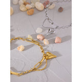 Pulsera con dije de corazón bañada en oro para mujer: cadena de eslabones de acero inoxidable moderna con cierre de langosta