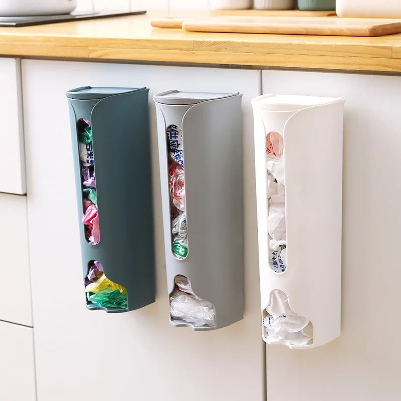 Dispensador de bolsas de basura para cocina y baño con soporte para bolsas de plástico para montaje en pared