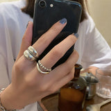 925 Sterling Silver Double-Layer Wave Ring – Unisex Trendy Couple Band