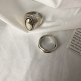 Minimalist Silver Oval Shaped Double Layer Ring – Elegant and Trendy Jewelry for Women