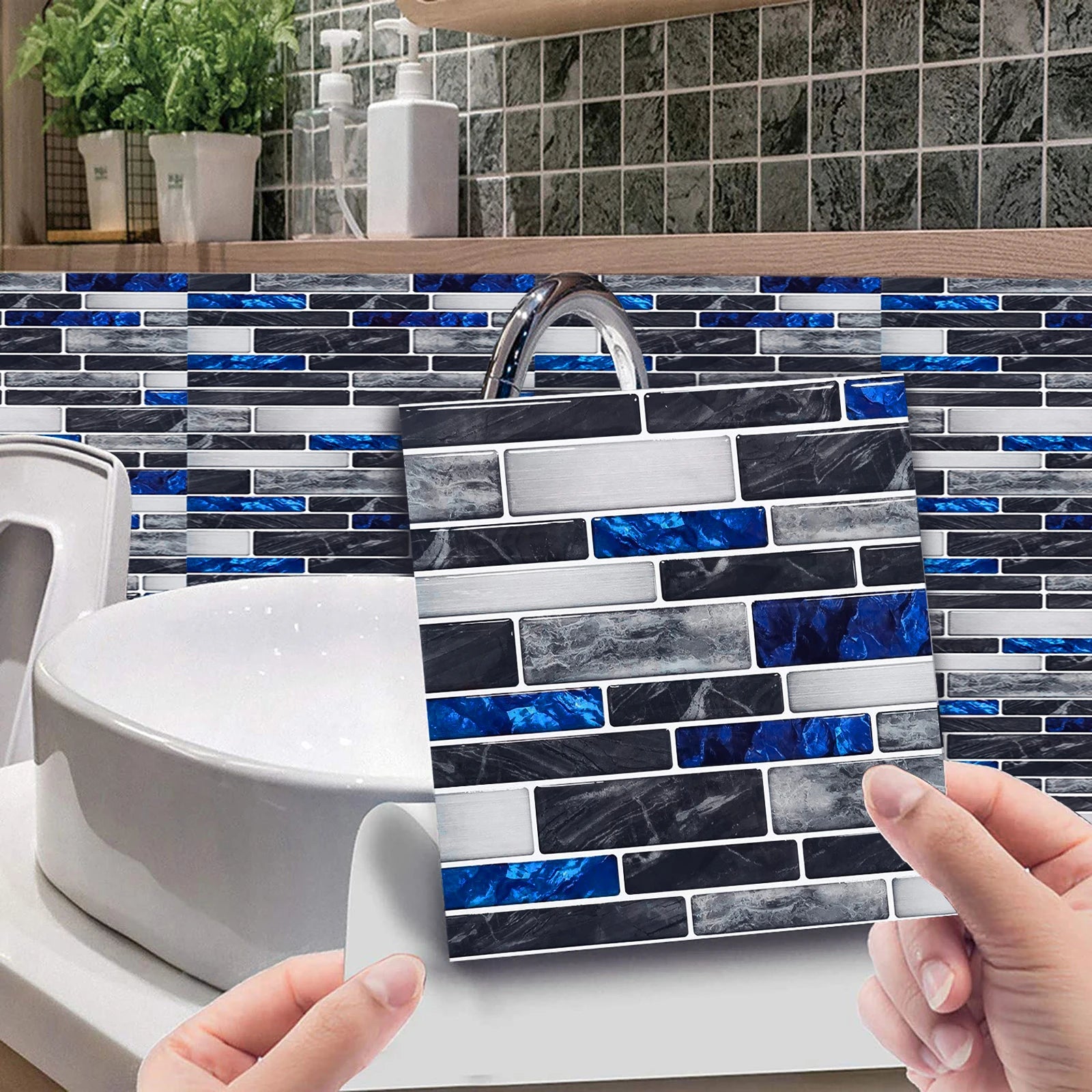 10 pegatinas de mosaico de mármol plano: calcomanías de pared impermeables que se despegan y se adhieren para cocina y baño