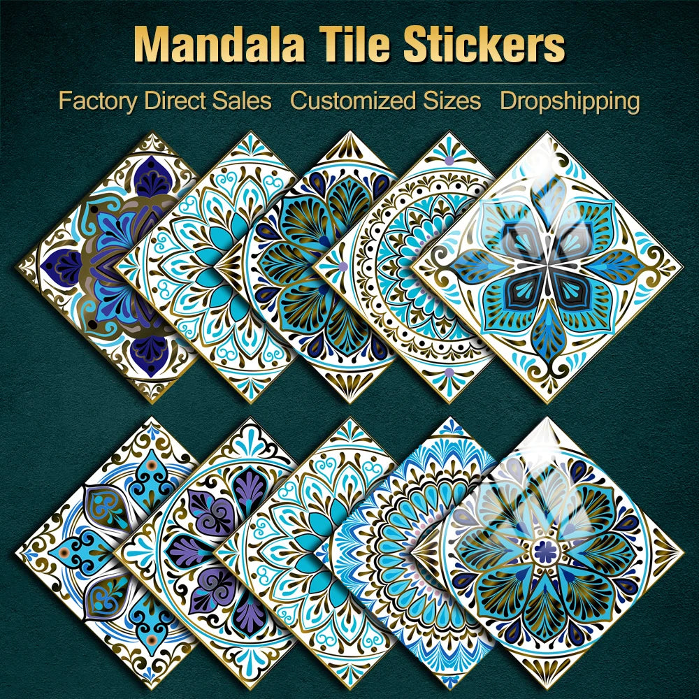 Pegatinas de pared con mosaicos de película dura de cristal Mandala: calcomanías de PVC resistentes al agua que se despegan y se adhieren para la cocina, el baño y la decoración del hogar