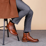 Men’s Genuine Leather Outdoor Boots – Waterproof Ankle-High Slip-On Boots for Spring & Autumn