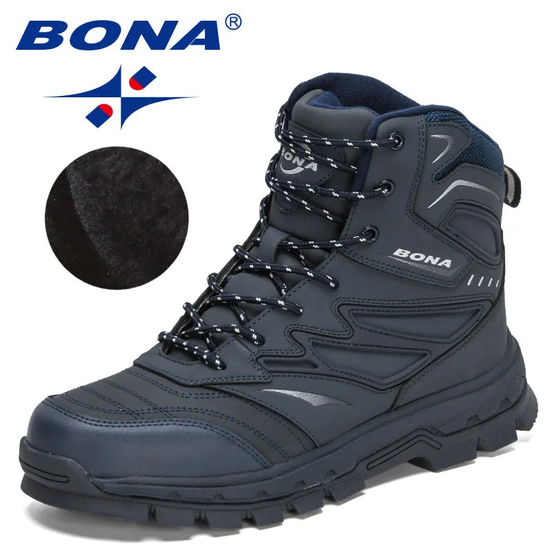 Men’s Winter Outdoor Leather Boots – Warm Plush Lined Lace-Up Ankle Footwear