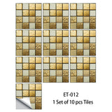 10pcs Flat Marble Mosaic Tile Stickers - Waterproof Peel & Stick Wall Decals for Kitchen & Bathroom