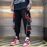 Men’s Hip Hop Pencil Pants with Patchwork Design – Mid Waist, Elastic Waistband, Cotton, Full-Length Casual Pants