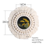 Boho Macrame Wall Mirror — Round Decorative Mirror with Handwoven Cotton Fringe for Home Décor