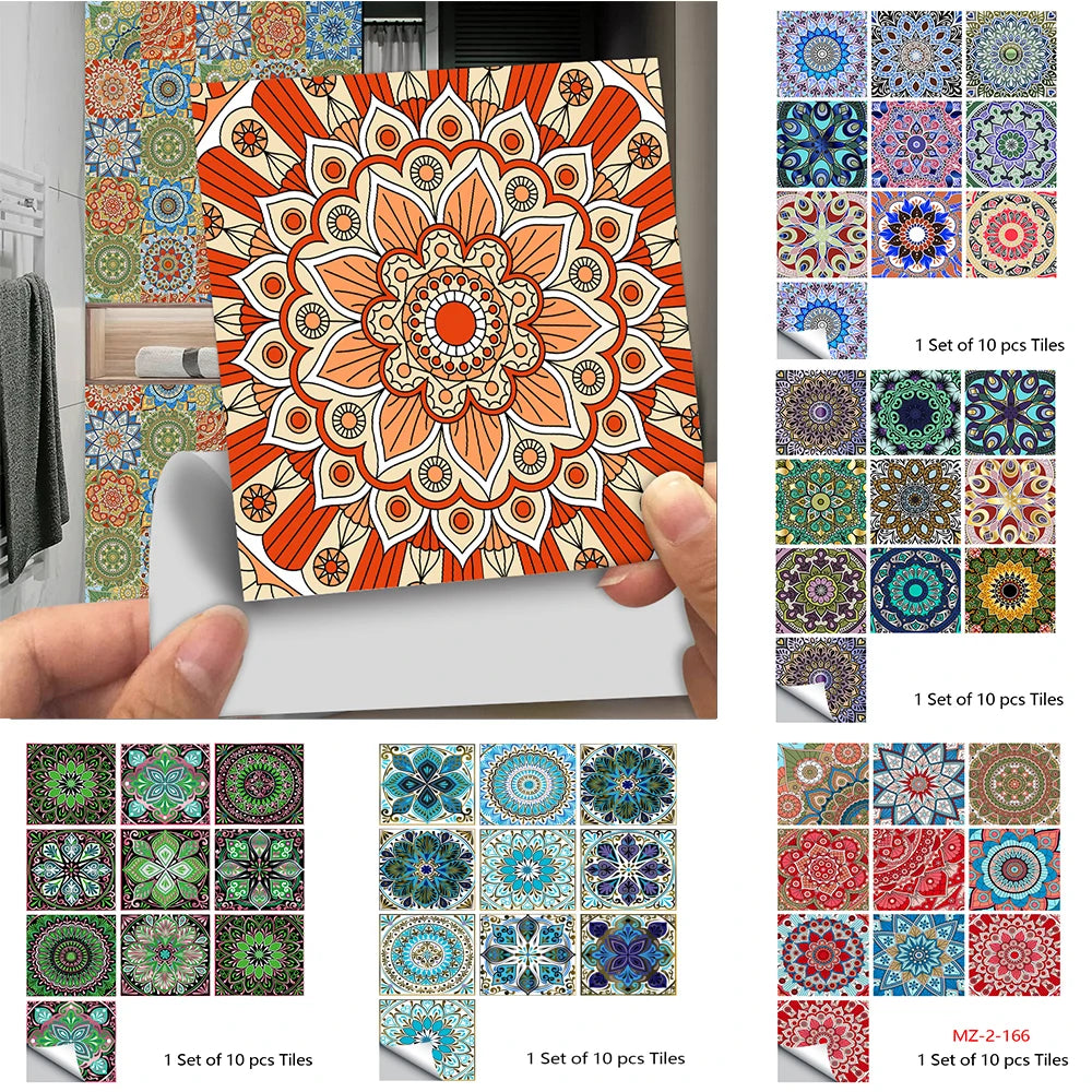 Pegatinas de pared de azulejos duros de cristal estilo mandala: decoración del hogar despegables y adhesivas