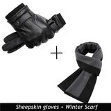 BISON DENIM Genuine Sheepskin Leather Men Gloves Autumn Winter Windproof Warm Flleece Touch Screen Full Finger Gloves for Men