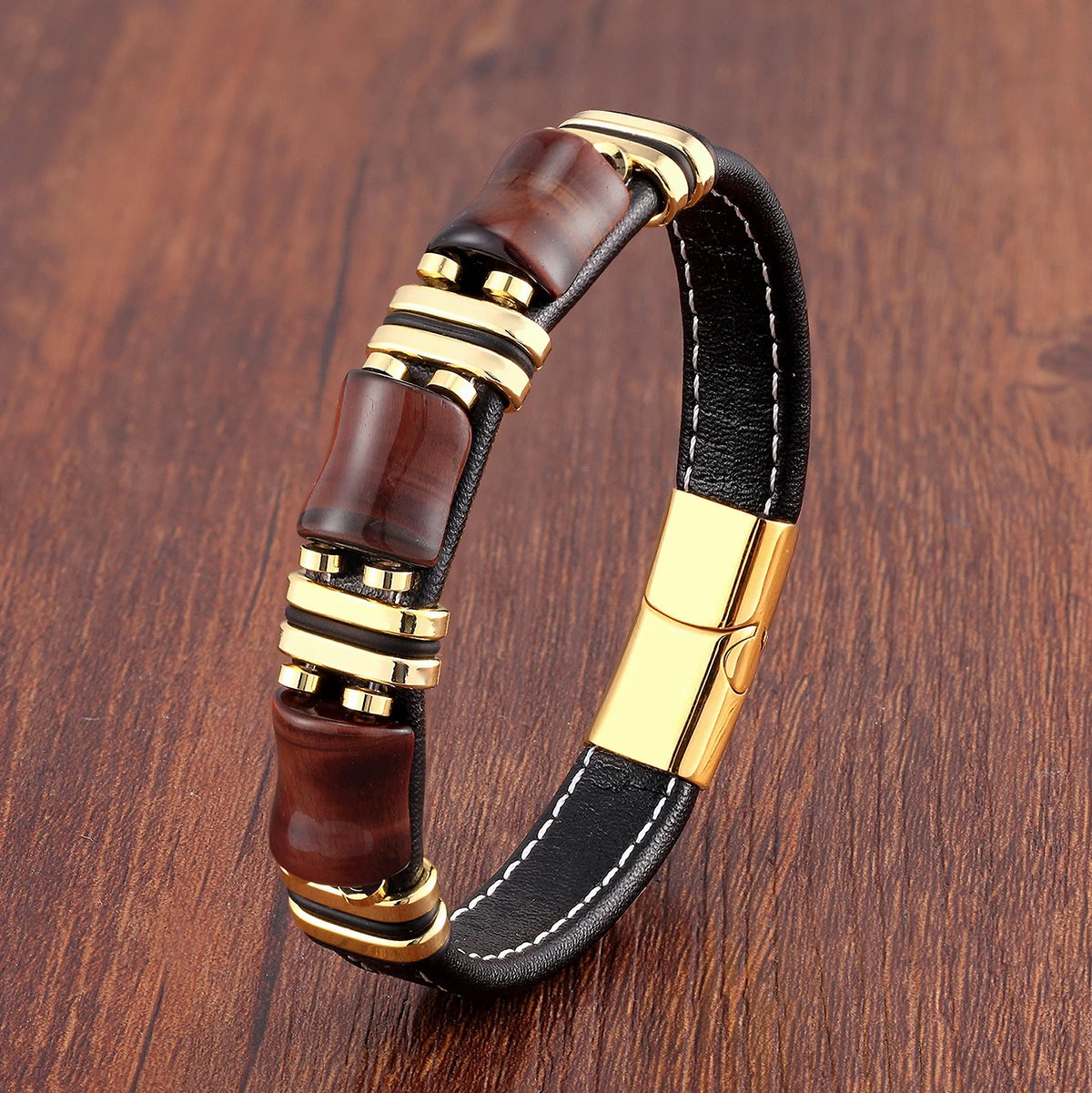 Pulsera magnética de acero inoxidable y piedra de ojo de tigre para hombre: accesorio energético elegante y potente