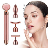 4-in-1 Vibrating Rose Quartz Face Roller and Massager for Lifting and Anti-Wrinkle