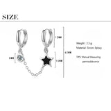 Silver Double Hoop Star Earrings with Zircon and Black Glaze Drop – Trendy Minimalist Style for Women