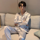 Men’s Solid Color Full Sleeve Pajama Set with Elastic Waist – Comfortable Loungewear for All Seasons
