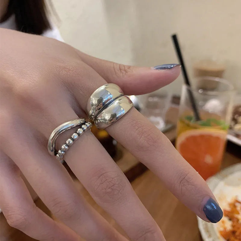 925 Sterling Silver Double-Layer Wave Ring – Unisex Trendy Couple Band
