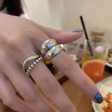 925 Sterling Silver Double-Layer Wave Ring – Unisex Trendy Couple Band