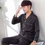 Men’s Solid Color Full Sleeve Pajama Set with Elastic Waist – Comfortable Loungewear for All Seasons