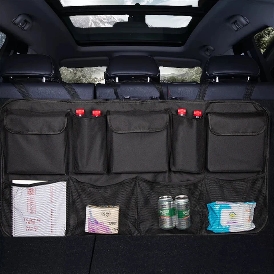 Universal Car Trunk Organizer – Large Capacity Backseat Storage Bag with Mesh Pockets